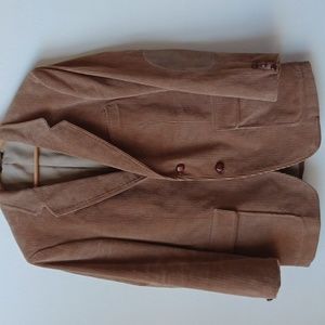 Corduroy Sport Coat Blazer Suede Patch Elbows Tan Unisex 70's Vintage